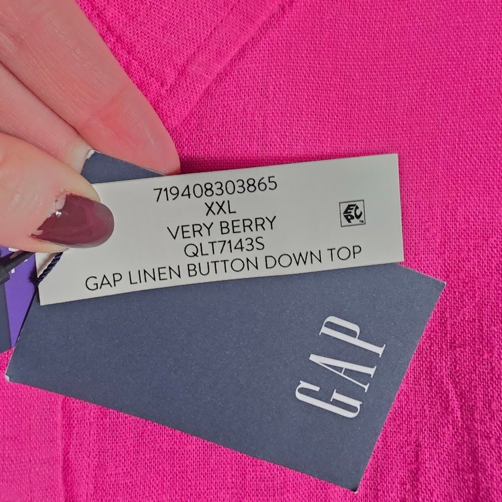 Gap Linen Button Down‎ Top XXL Womens New Very Berry Pink BeachQLT7143S - Picture 5 of 7